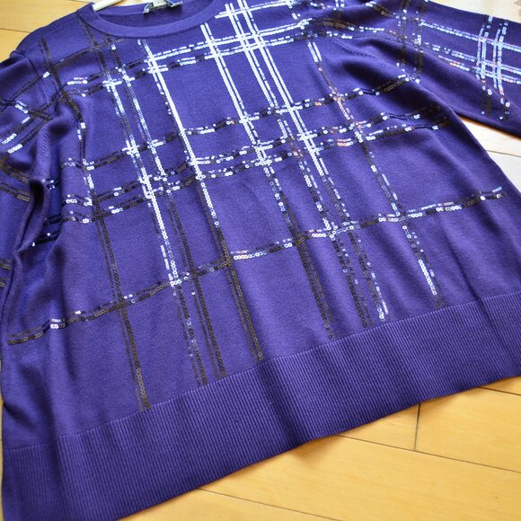 Chicos Chico's Sequin Plaid Long Sleeve Sweater Size 3 NWT US XL - Picture 5 of 13